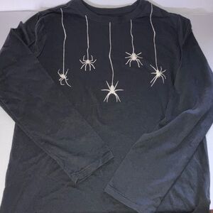 Cat & Jack Black Long‎ Sleeve Tee with White Spider Design Size Large
